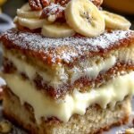 A thick slice of moist banana cake on a white plate with a fork