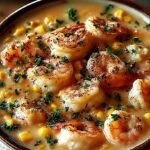 A golden brown biscuits and gravy casserole topped with melted cheddar cheese in a baking dish.