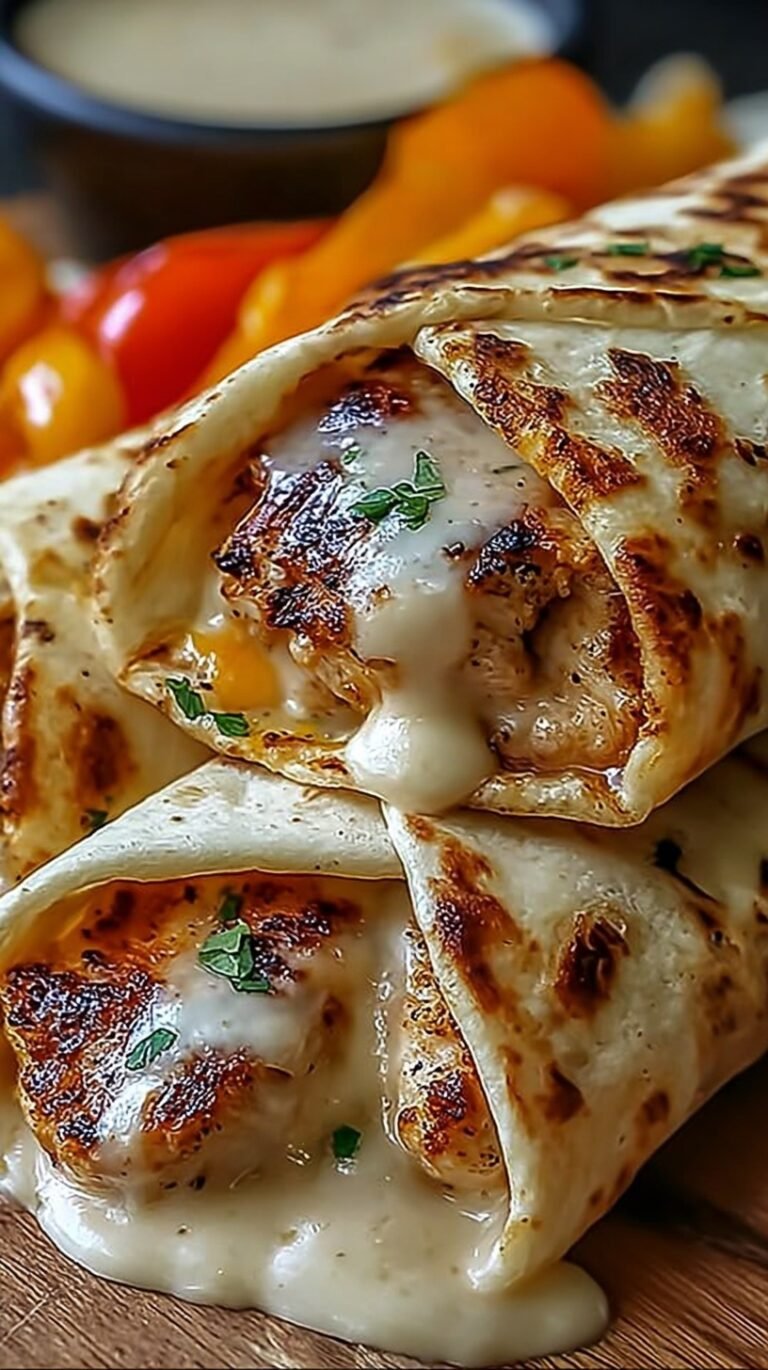 Toasted golden brown chicken wraps filled with melted cheese and garlic chicken on a plate