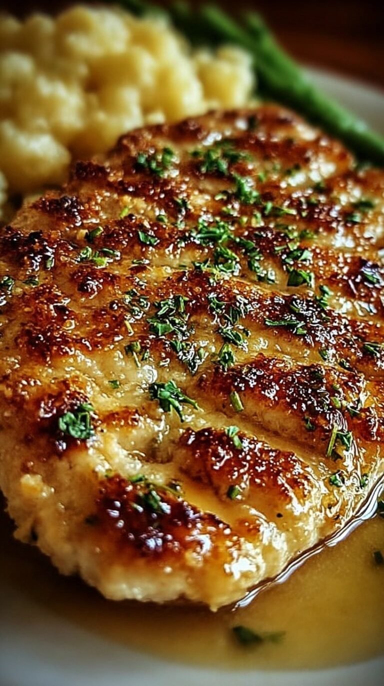 Golden brown Parmesan-Crusted Chicken breast on a baking sheet with herbs