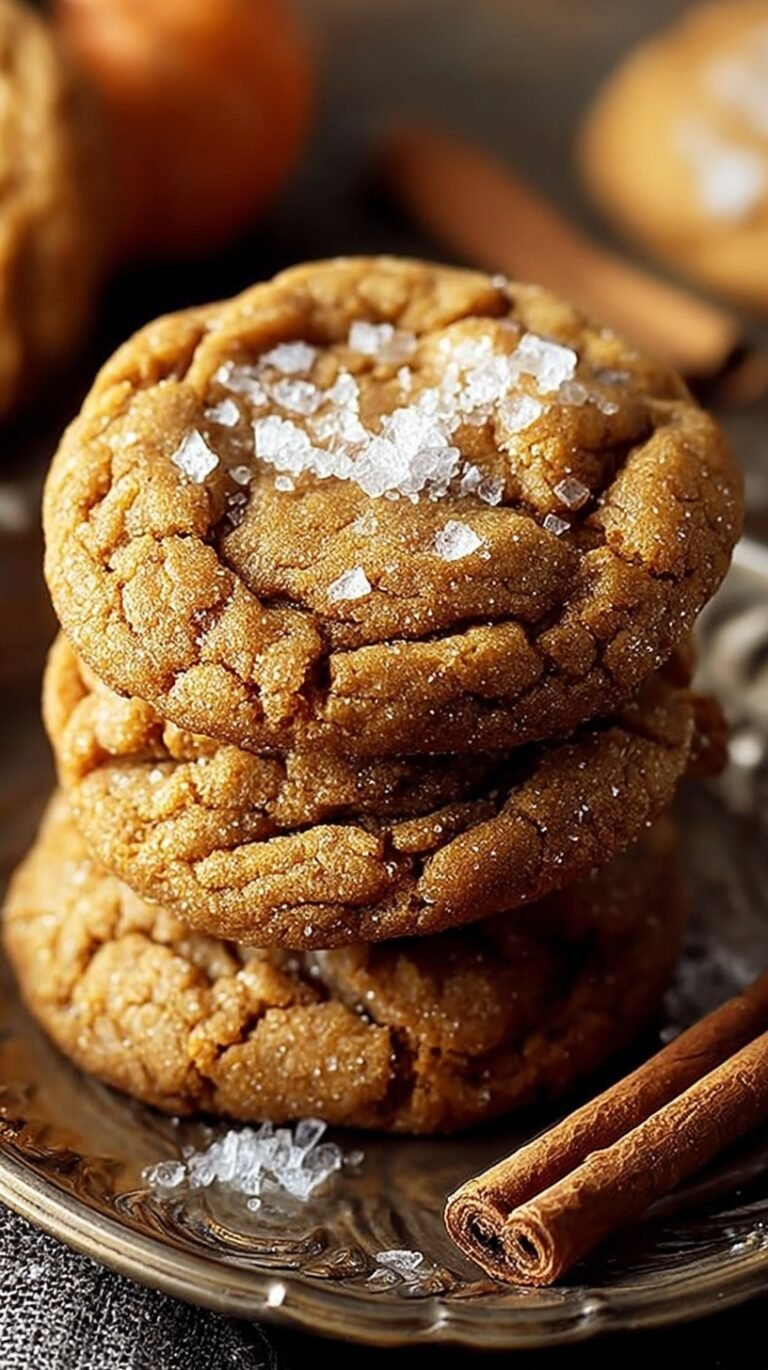 A stack of chewy brown butter pumpkin cookies rolled in cinnamon sugar on a cooling rack.