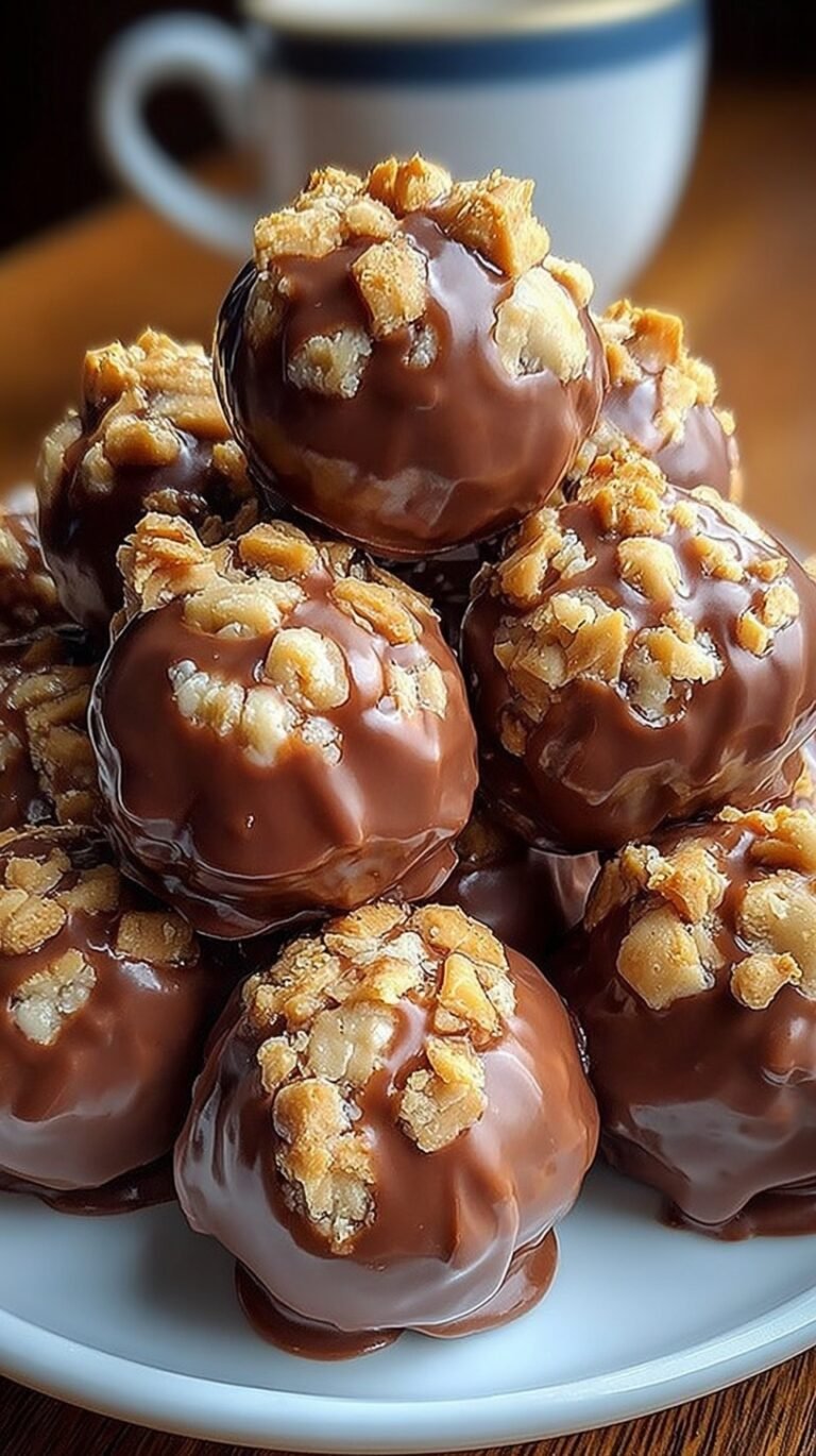 A tray of chocolate-covered Butterfinger dessert balls topped with candy crumbs