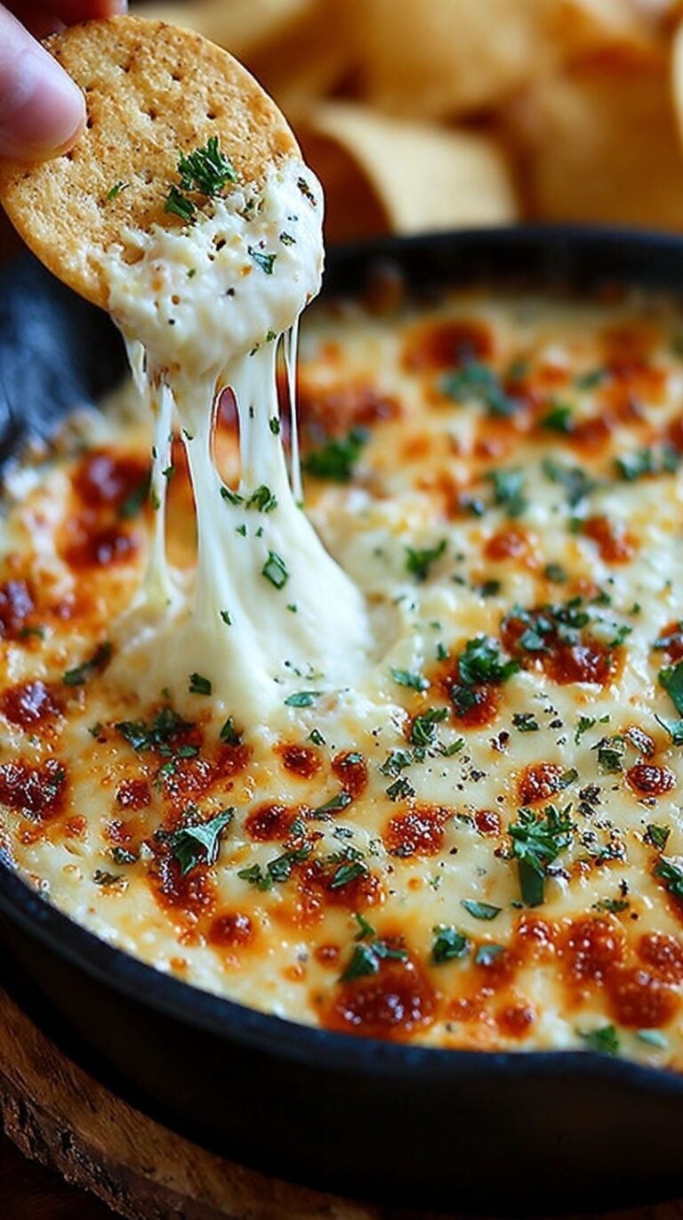 A bowl of melted orange cheese dip with sausage and tomatoes served with tortilla chips