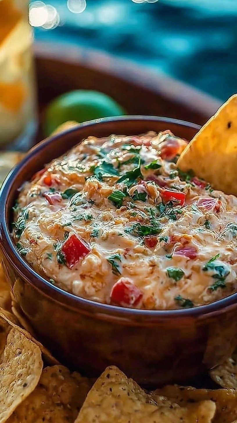 A creamy bowl of Viral Boat Dip topped with green onions and served with corn chips.