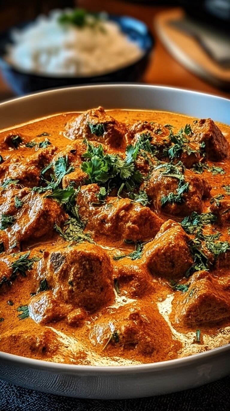 A bowl of creamy chicken tikka masala garnished with fresh cilantro and served with warm naan bread.