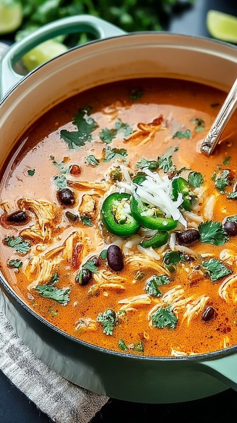 A bowl of creamy orange chicken enchilada soup topped with shredded cheese and black beans.