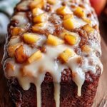 A sliced loaf of Amish Apple Fritter Bread with cinnamon sugar swirls and a white sugar glaze.