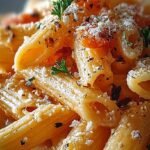 A white bowl filled with creamy Rattlesnake Pasta featuring sliced chicken, red bell peppers, and fresh cilantro garnish.