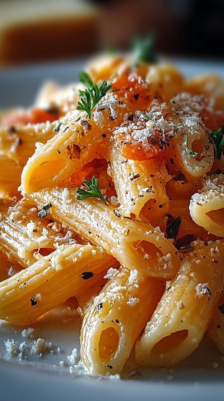 A white bowl filled with creamy Rattlesnake Pasta featuring sliced chicken, red bell peppers, and fresh cilantro garnish.