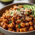 A vibrant meal prep bowl with lemon-herb chicken, quinoa, asparagus, and radishes