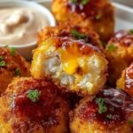 Golden brown air fried chicken bites coated in a glossy honey lemon glaze on a white plate