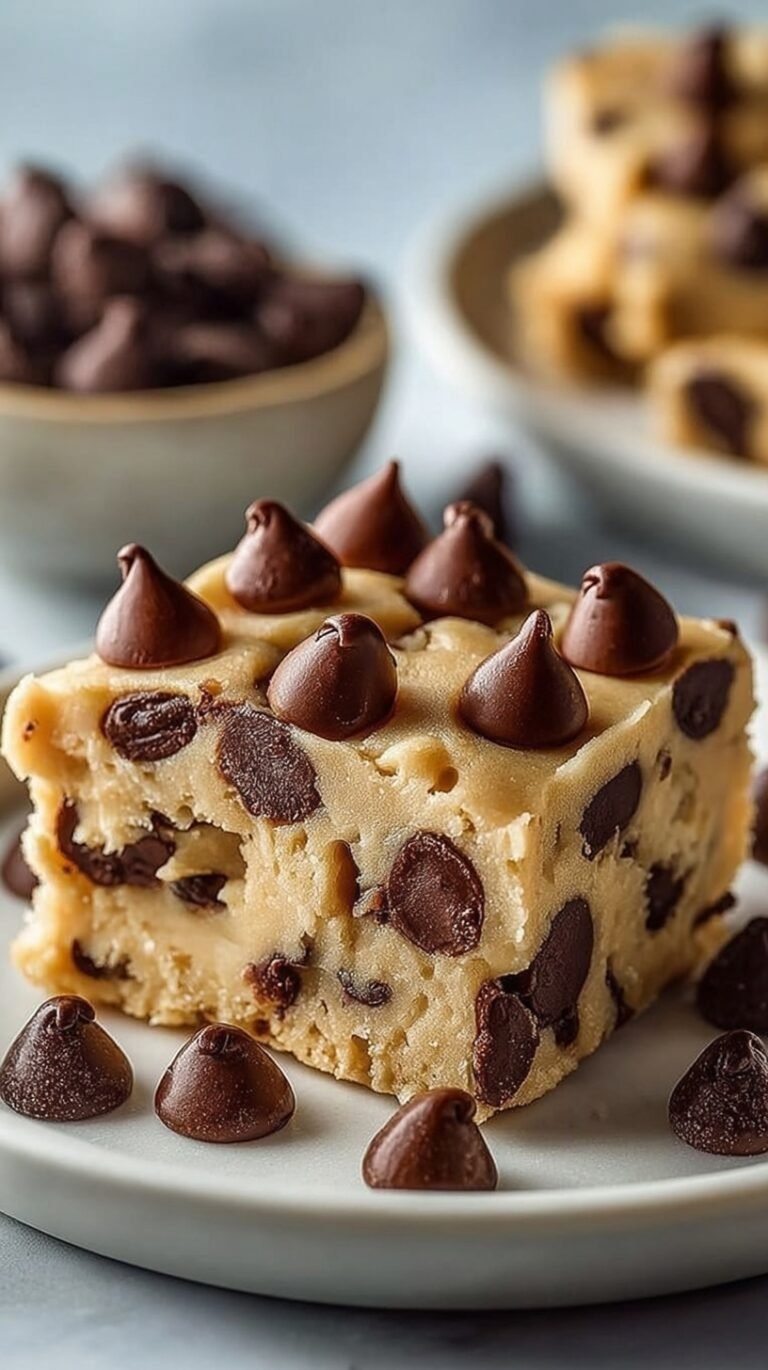 A bowl of creamy chocolate chip cookie dough made with cottage cheese and almond flour.