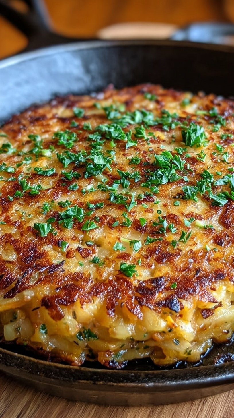 Golden brown crispy sweet potato hash browns served on a white plate with fresh herbs