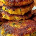 Golden brown chickpea fritters on a plate with fresh parsley and lemon wedges