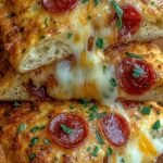 Golden brown homemade pizza hot pockets on a baking sheet with marinara sauce