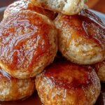 Golden brown banana pancake bites stacked on a white plate with maple syrup