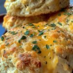 A stack of golden brown cheesy protein biscuits on a white plate with a side of butter.