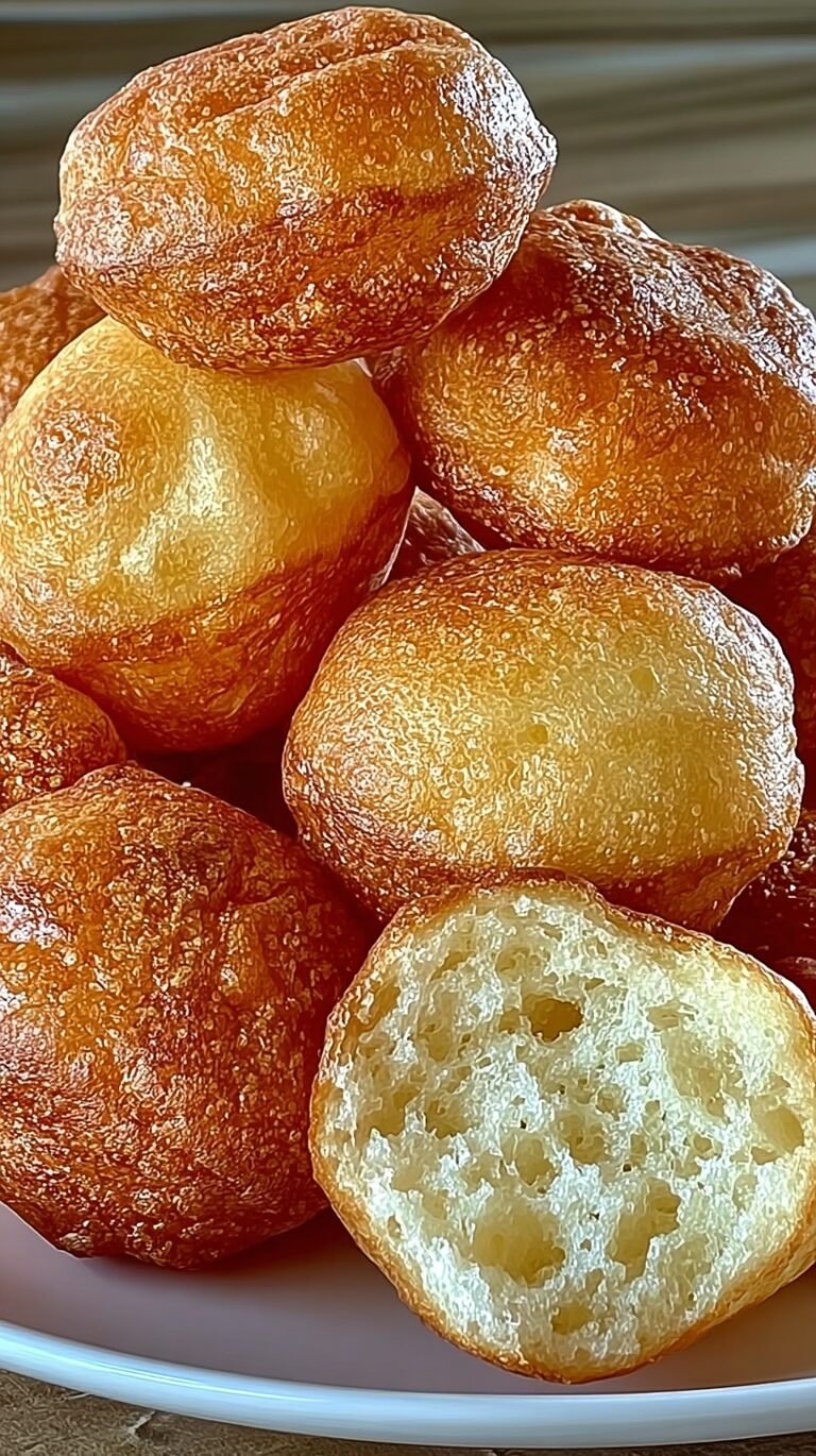 A plate of golden brown mini pancake poppers served with maple syrup and fresh berries.