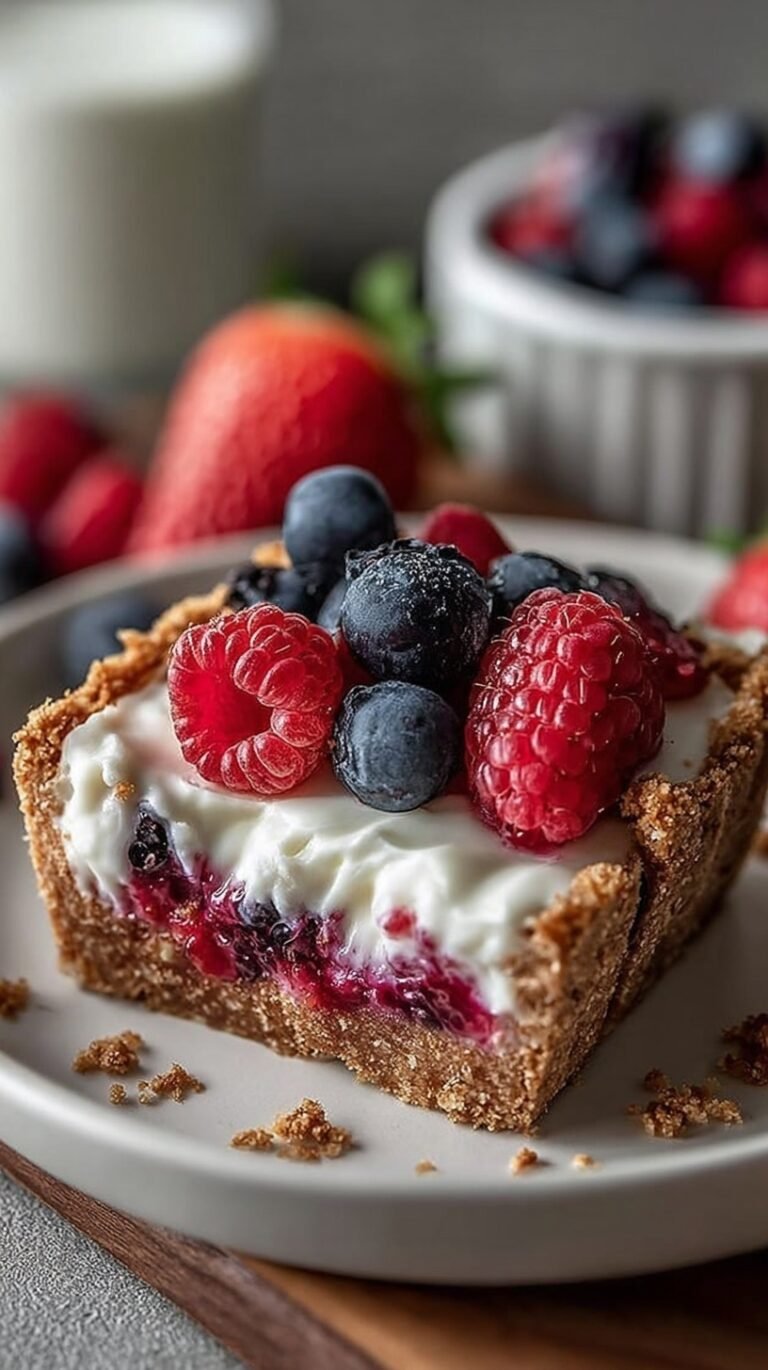Four glass meal prep containers filled with Greek yogurt, fresh berries, almonds, and hemp seeds.