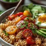 Healthy macro-friendly lunch bowls with grilled chicken, quinoa, and green asparagus