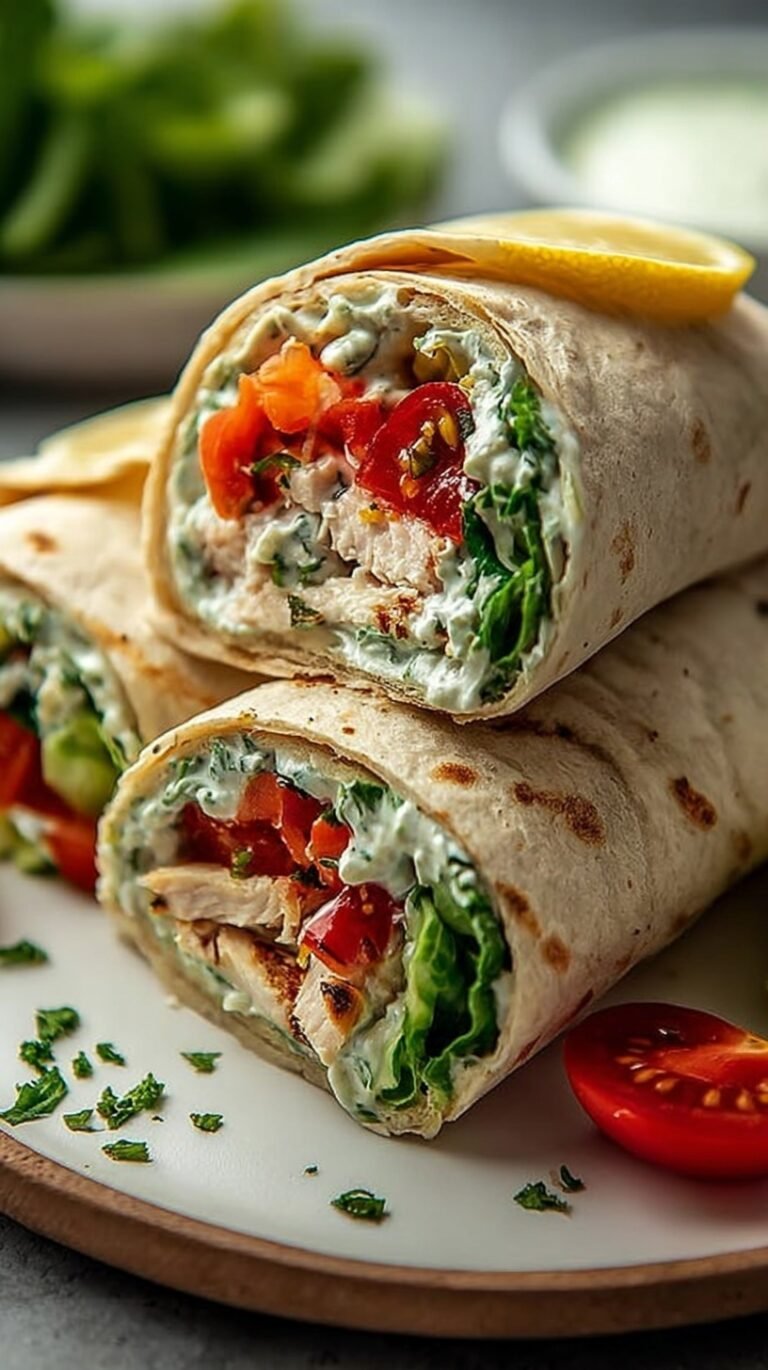 Four chicken caesar wraps sliced diagonally on a white plate with fresh romaine lettuce