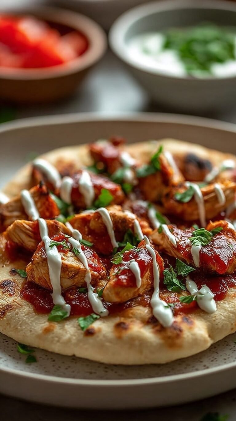 Two golden BBQ chicken flatbread pizzas topped with red onion and fresh cilantro on a baking sheet.