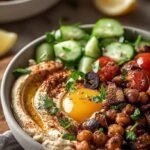 High-protein Mediterranean power bowls with grilled chicken, quinoa, and fresh vegetables in meal prep containers.