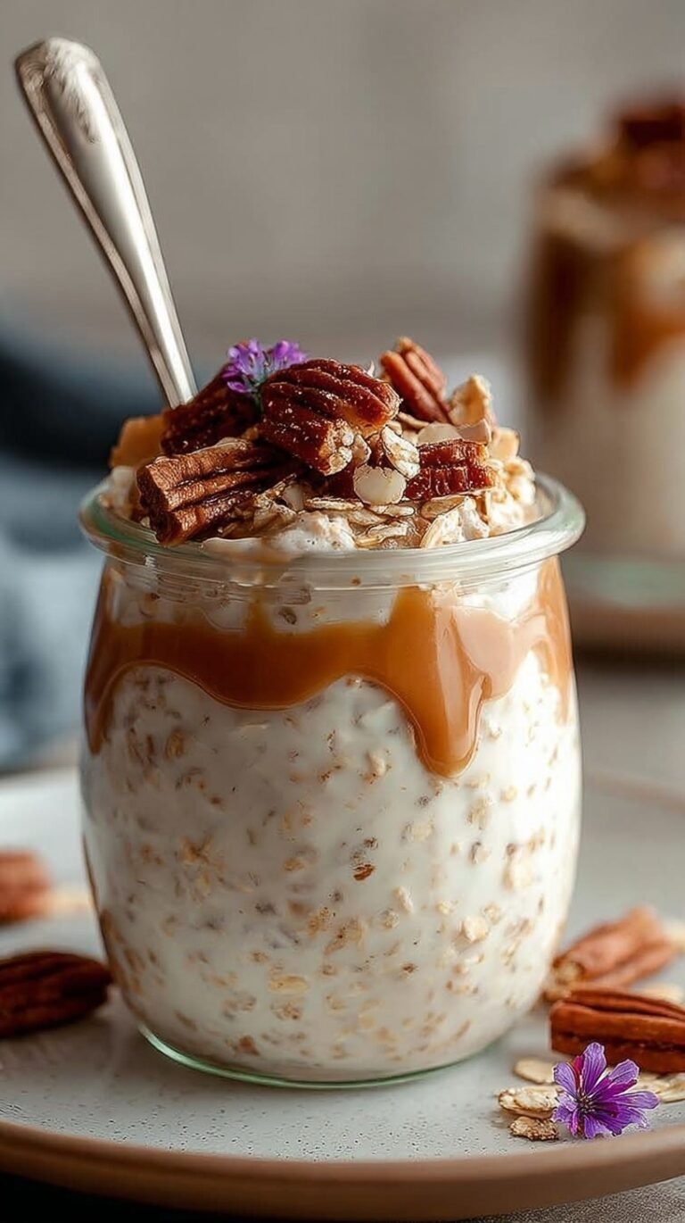 A mason jar filled with creamy cinnamon roll overnight oats topped with a sprinkle of cinnamon.