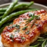 Golden brown air fryer turkey cutlets seasoned with fresh rosemary and garlic in an air fryer basket.