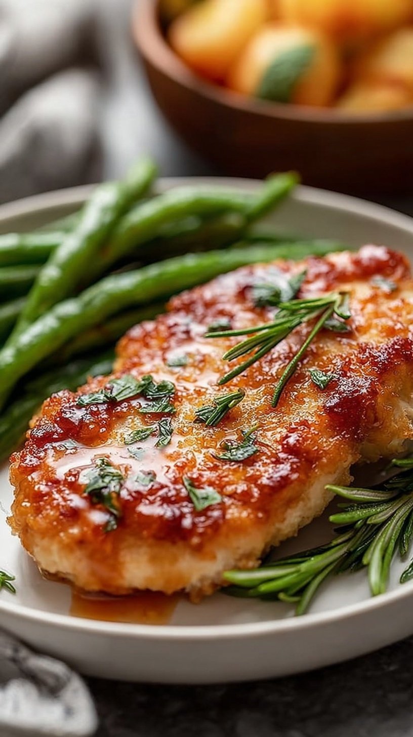 Golden brown air fryer turkey cutlets seasoned with fresh rosemary and garlic in an air fryer basket.