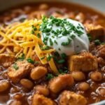 A bowl of white chicken chili with corn and cilantro in a white bowl.