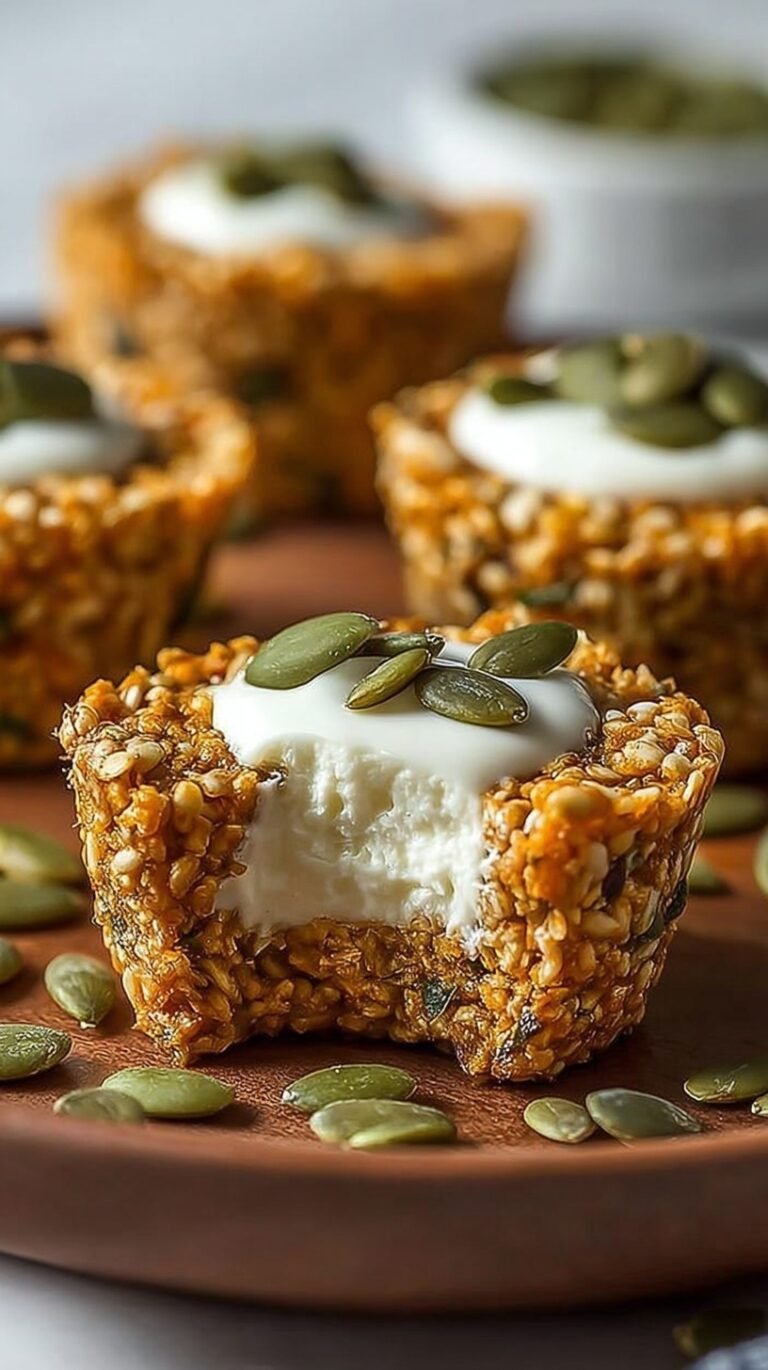 Frozen cottage cheese snack cups with pumpkin seeds and chocolate chips in a muffin tin