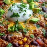 A bowl of creamy taco soup topped with shredded cheese and fresh cilantro