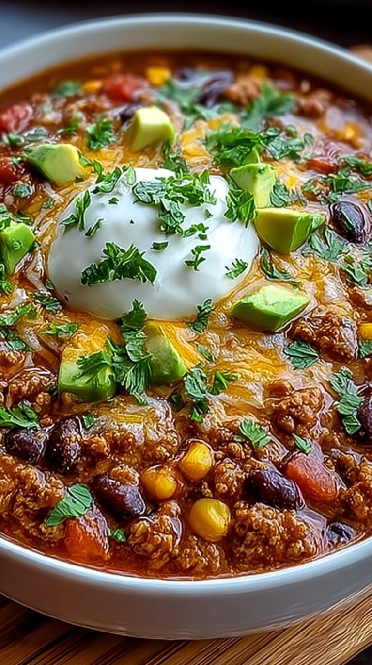 A bowl of creamy taco soup topped with shredded cheese and fresh cilantro