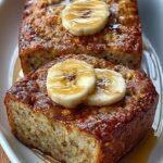 A golden brown banana cinnamon baked oatmeal dish sliced into squares in an 8x8 baking pan.