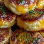 Golden brown pancake bites with sausage and maple syrup in a muffin tin