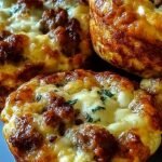 Golden brown pancake muffins with savory sausage crumbles inside a muffin tin.