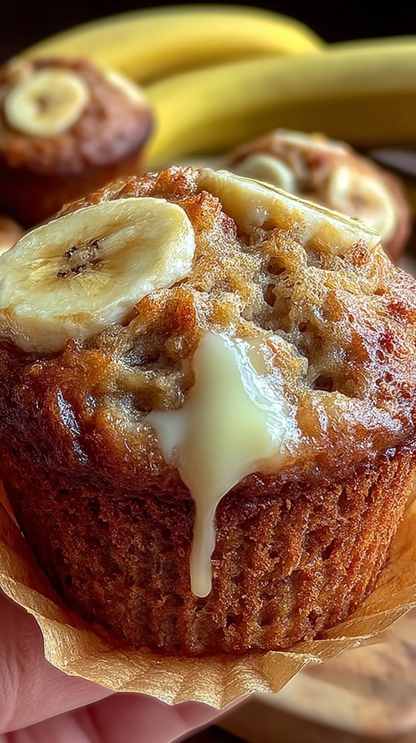 A stack of golden brown healthy banana muffins on a wire cooling rack