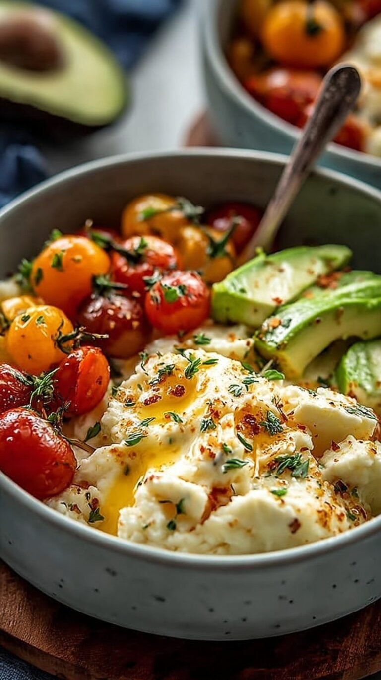 A bowl of creamy mashed potatoes with garlic and cottage cheese topped with fresh chives