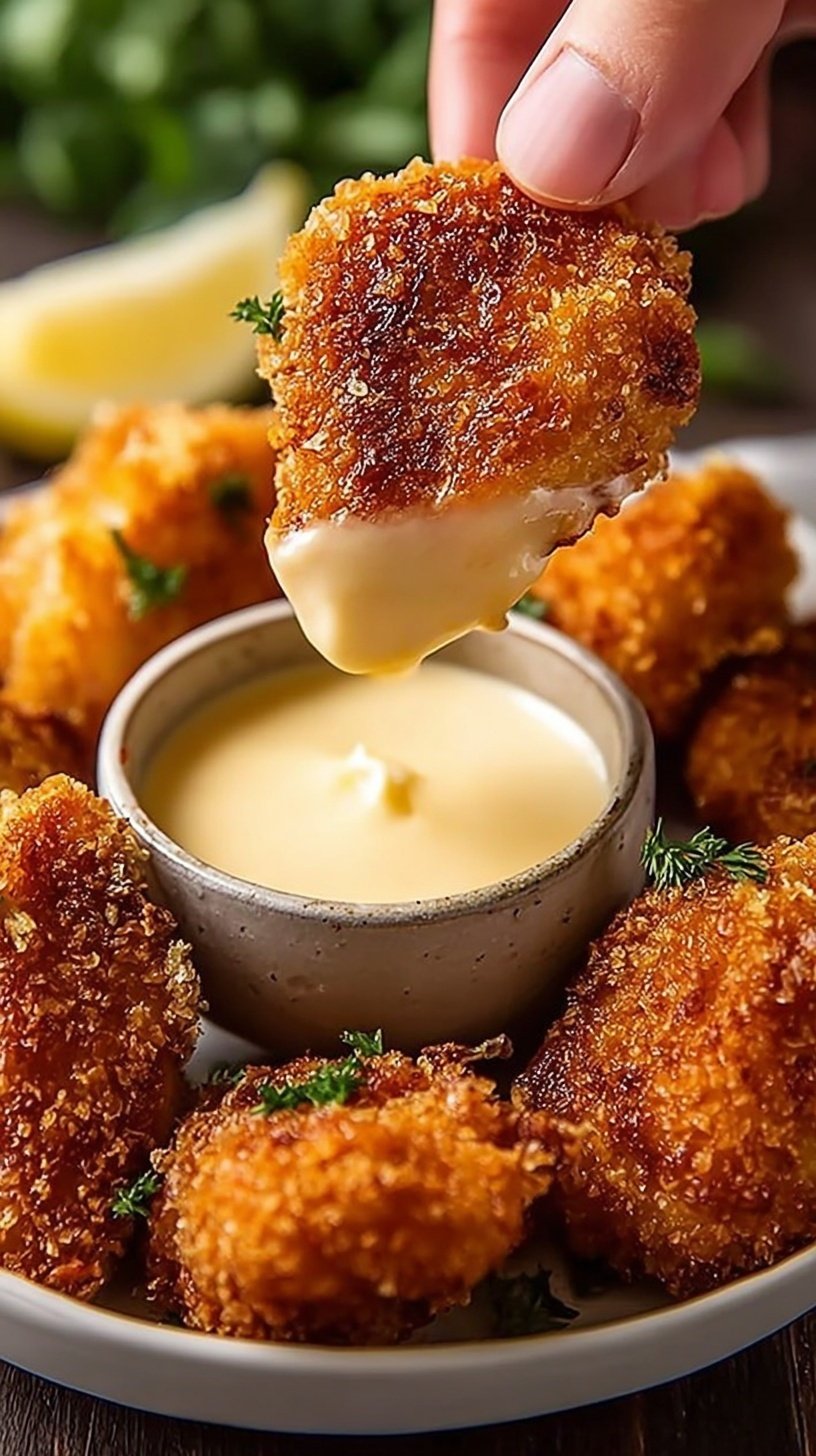 Golden brown crispy air fryer chicken bites in a black basket