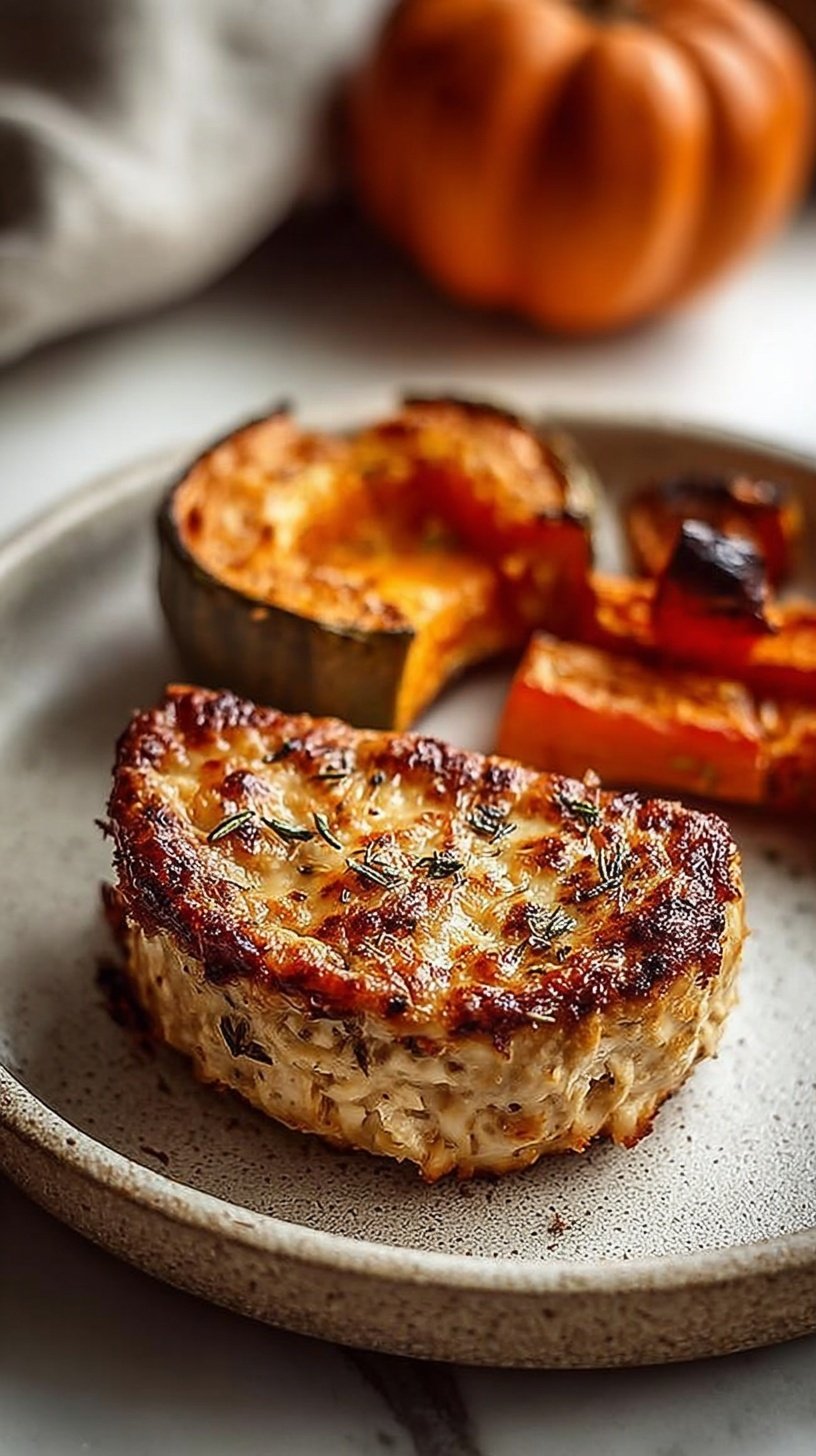 A sheet pan filled with golden roasted chicken cubes, orange butternut squash, and charred Brussels sprouts.