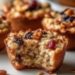 Golden baked oatmeal cups with fresh blueberries in a muffin tin