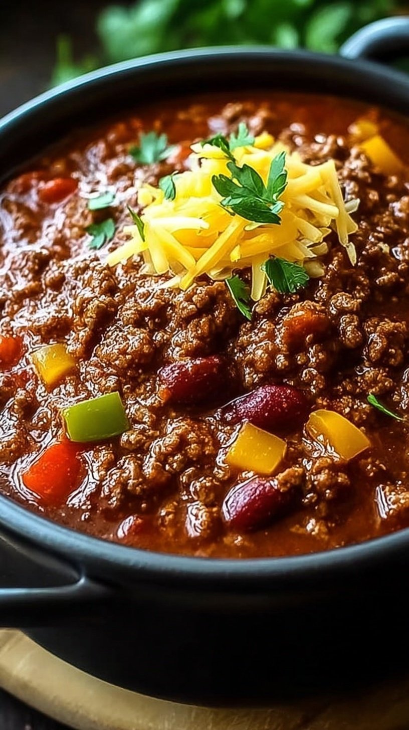 A steaming bowl of Wendy's Copycat Chili topped with shredded cheddar cheese and crackers.