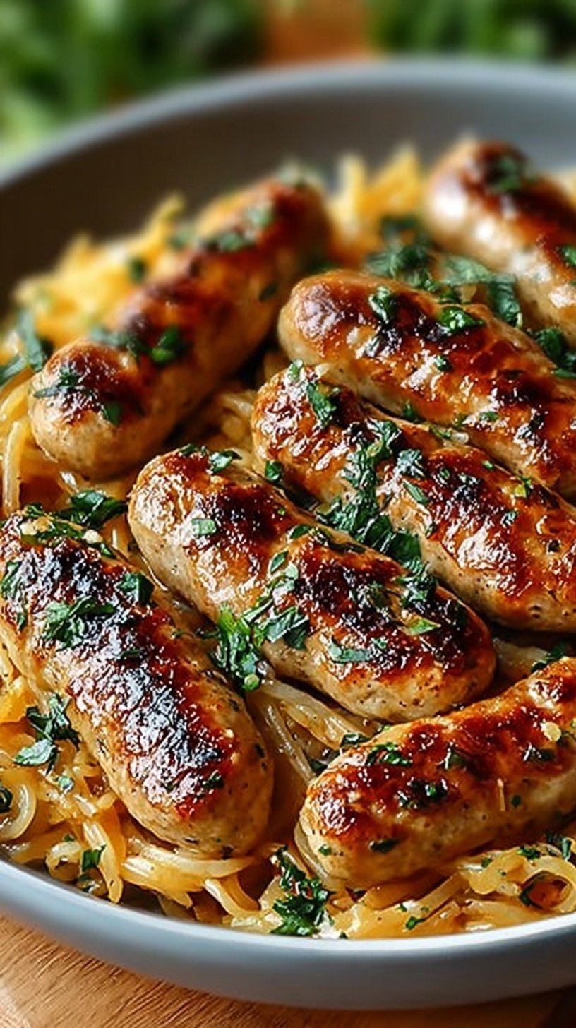 A colorful baking sheet with sliced chicken sausage, bell peppers, zucchini, and red onion roasted to perfection.
