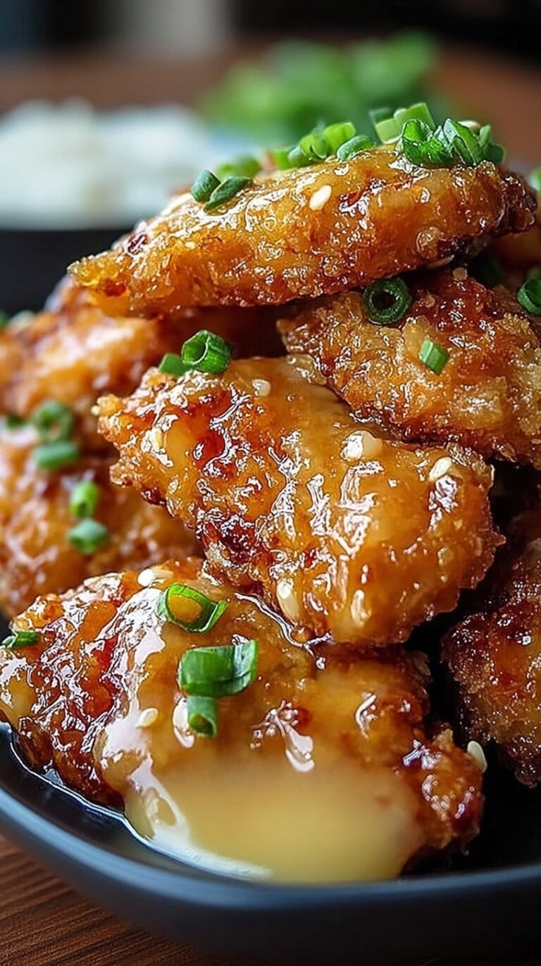 Shredded Bang Bang Chicken topped with spicy sesame sauce and scallions on a bed of cucumbers.