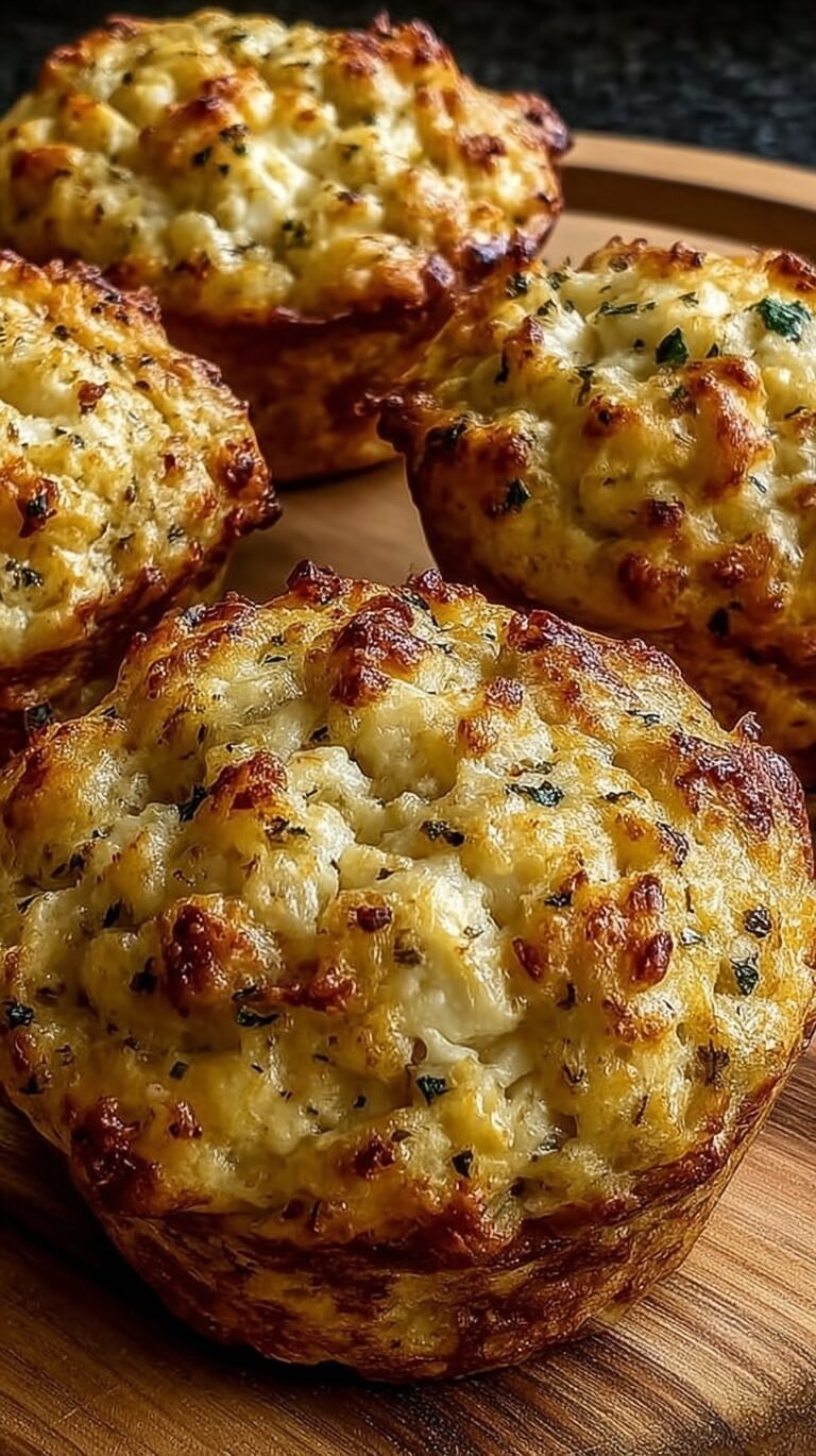 Golden brown savory cottage cheese muffins with melted cheddar and green onions in a muffin tin.