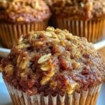 A stack of golden brown carrot oatmeal muffins on a wire cooling rack with shredded carrots nearby.