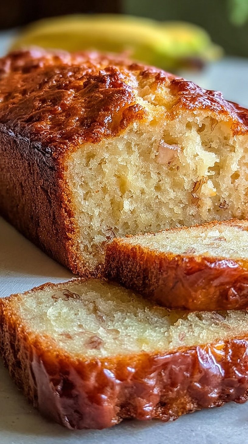A sliced banana milk morning cake on a wire rack