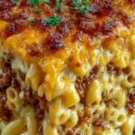 A bubbling dish of cheesy pasta topped with crispy bacon and golden breadcrumbs