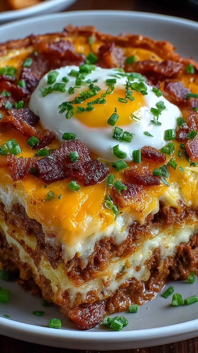 A hearty slow cooker breakfast casserole with sausage, eggs, and melted cheese